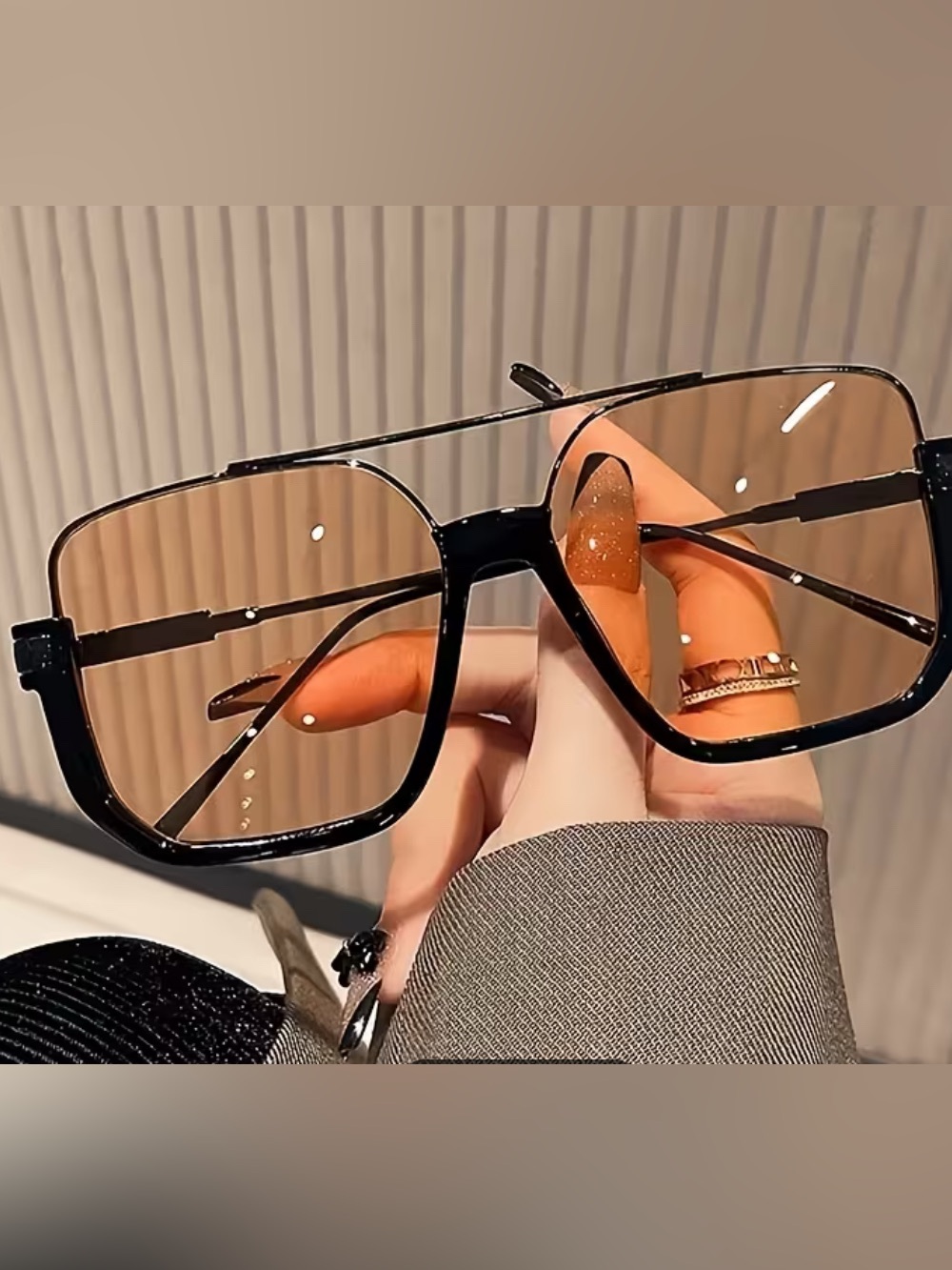 Oversized Square Sunglasses in Black with Brown Gradient Lenses